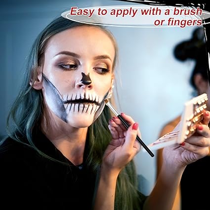 Kit Maquillage Halloween Noir Blanc Rouge avec Faux Tatouages – Peinture Visage SFX pour Cosplay Carnaval Clown Horreur