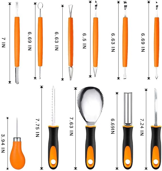 Kit Sculpture Citrouille Halloween 11 Pièces – Outils Gravure Acier Inoxydable avec Étui