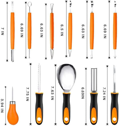 Kit Sculpture Citrouille Halloween – 11 Pièces Acier Inoxydable – Outils Gravure avec Étui