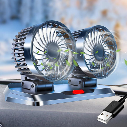 Ventilateur de voiture USB double tête rotatif 360° – 3 vitesses, silencieux, pour appuie-tête