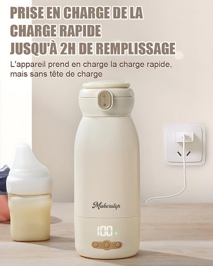 Chauffe Biberon Nomade Portable 500ml Chauffage Rapide Stérilisation Maintien au Chaud Batterie 10400mAh Beige