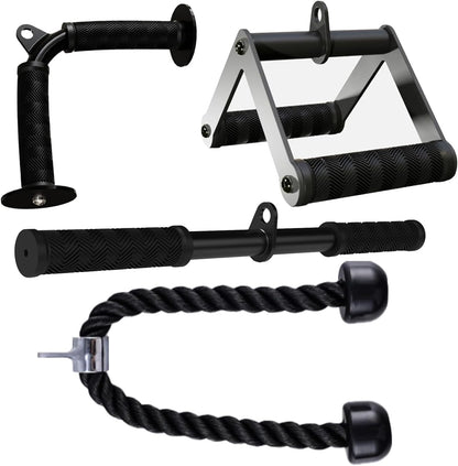 Kit Accessoires Musculation Poulie – Barre de Tirage, Poignée Double D, Barre Droite & Corde Triceps – Home Gym & Salle de Sport