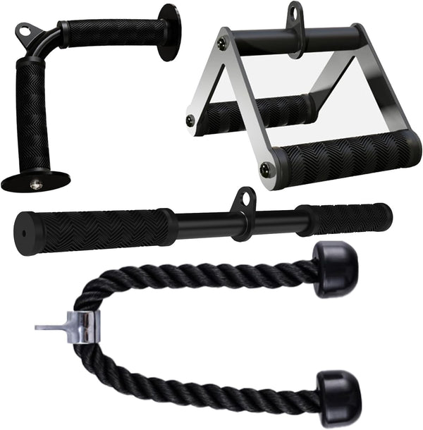 Kit Accessoires Musculation Poulie – Barre de Tirage, Poignée Double D, Barre Droite & Corde Triceps – Home Gym & Salle de Sport