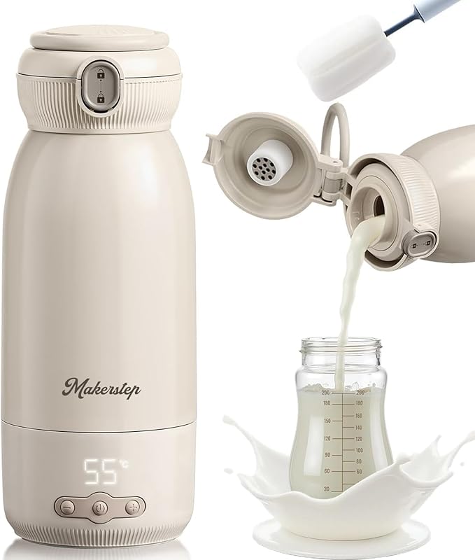 Chauffe Biberon Nomade Portable 500ml Chauffage Rapide Stérilisation Maintien au Chaud Batterie 10400mAh Beige