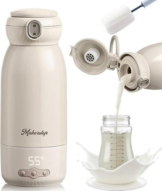 Chauffe Biberon Nomade Portable 500ml Chauffage Rapide Stérilisation Maintien au Chaud Batterie 10400mAh Beige