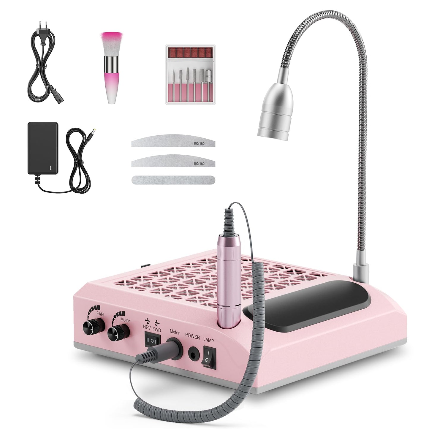 Kit Manucure Électrique 4-en-1 avec Lampe LED 80W – Ponceuse à Ongles Portable – Aspirateur de Poussière Intégré – Ensemble Nail Art UV Gel et Manucure