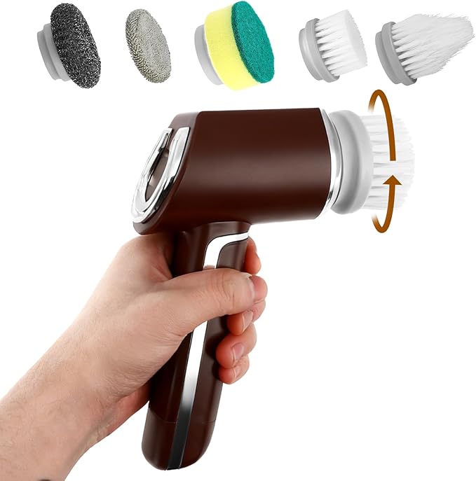 Brosse de Nettoyage Électrique Sans Fil 5 en 1 IPX7 Étanche – Nettoyeur Électrique Rechargeable avec 5 Têtes de Brosse – Salle de Bain Cuisine Évier Voiture