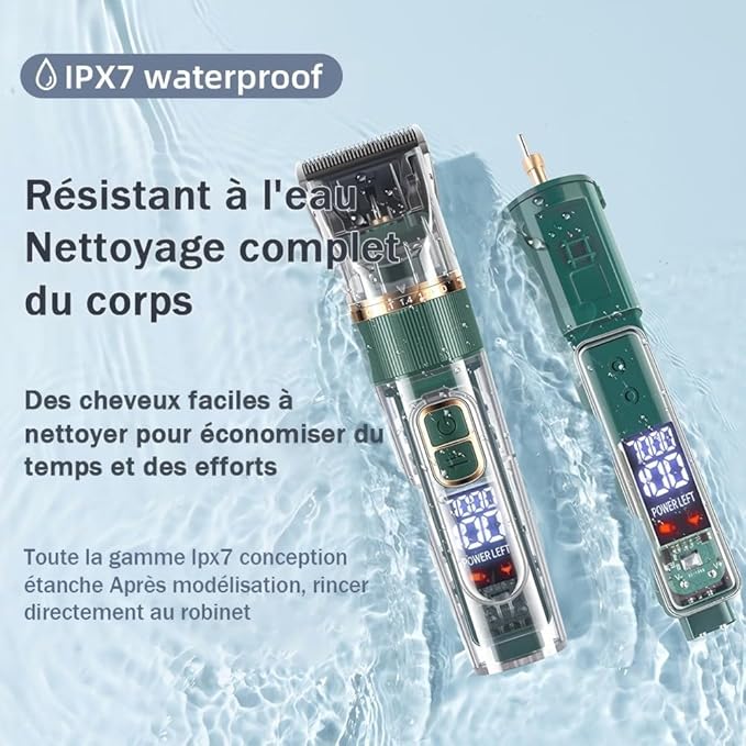 Tondeuse Professionnelle pour Chien et Chat LED Étanche IPX7 Rechargeable 3 Vitesses avec Accessoires