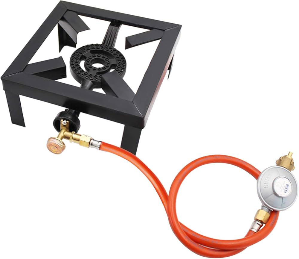 Réchaud GPL Extérieur 8KW en Fonte avec Tuyau et Régulateur – Anneau d’Ébullition à Gaz Portable pour Cuisine Camping Jardin