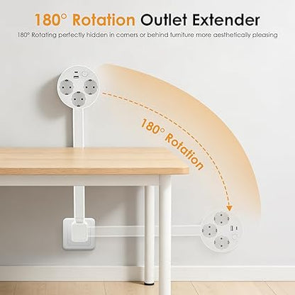 Multiprise Extensible Orientable 180° avec USB-A et USB-C – Rallonge de Prise Murale 5 Ports – Barre d’Extension Rétractable