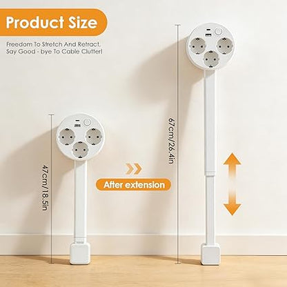 Multiprise Extensible Orientable 180° avec USB-A et USB-C – Rallonge de Prise Murale 5 Ports – Barre d’Extension Rétractable