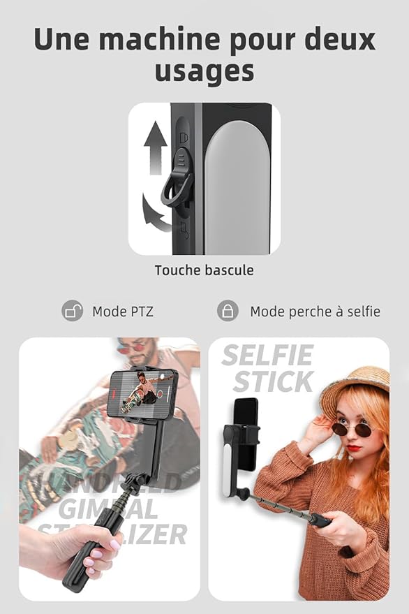Stabilisateur Smartphone Portable avec Lumière LED et Télécommande – Perche Selfie Cardan Pliable pour Android iPhone Vlog TikTok