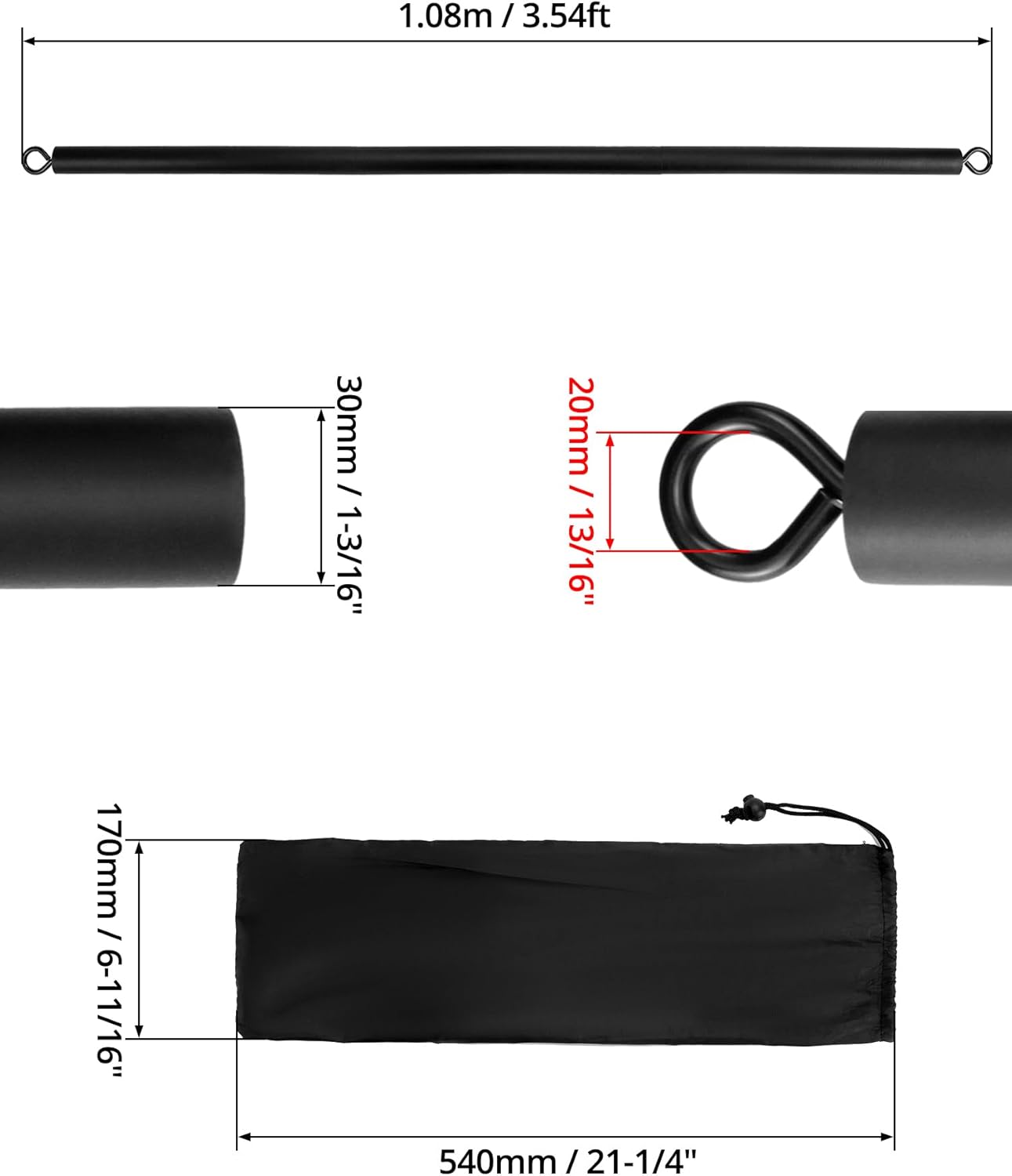 Barre de Fitness pour Bandes de Résistance Détachable 108 cm – Accessoire Musculation Maison et Salle de Sport – Charge Maximale 360 kg