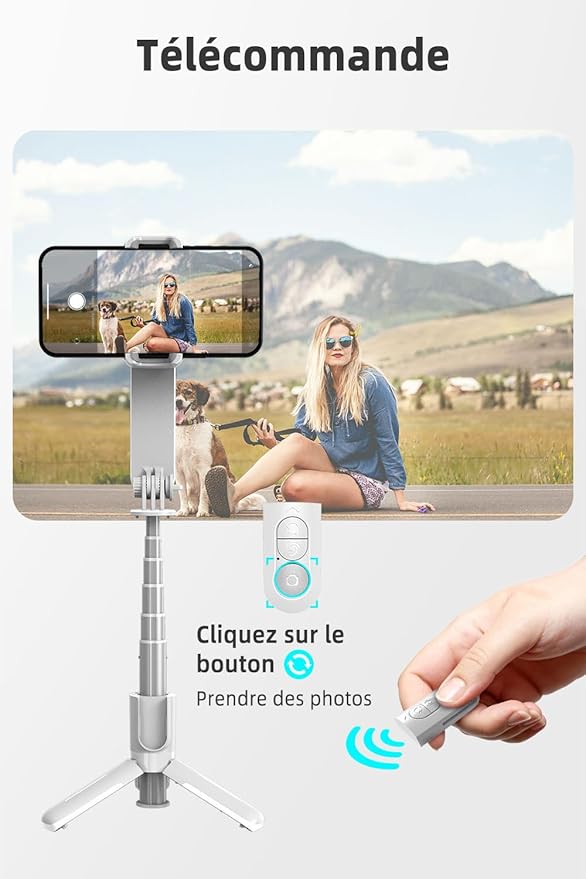 Stabilisateur Smartphone Portable avec Lumière LED et Télécommande – Perche Selfie Cardan Pliable pour Android iPhone Vlog TikTok