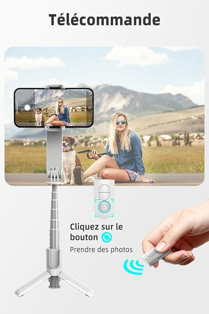 Stabilisateur Smartphone Portable avec Lumière LED et Télécommande – Perche Selfie Cardan Pliable pour Android iPhone Vlog TikTok