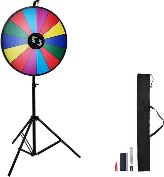 Roue de la Fortune 61 cm – Roue de Tirage au Sort Multicolore 14 Cases – Hauteur Réglable 117 à 155 cm – Tableau Effaçable à Sec – Jeux Concours, Loteries et Animations