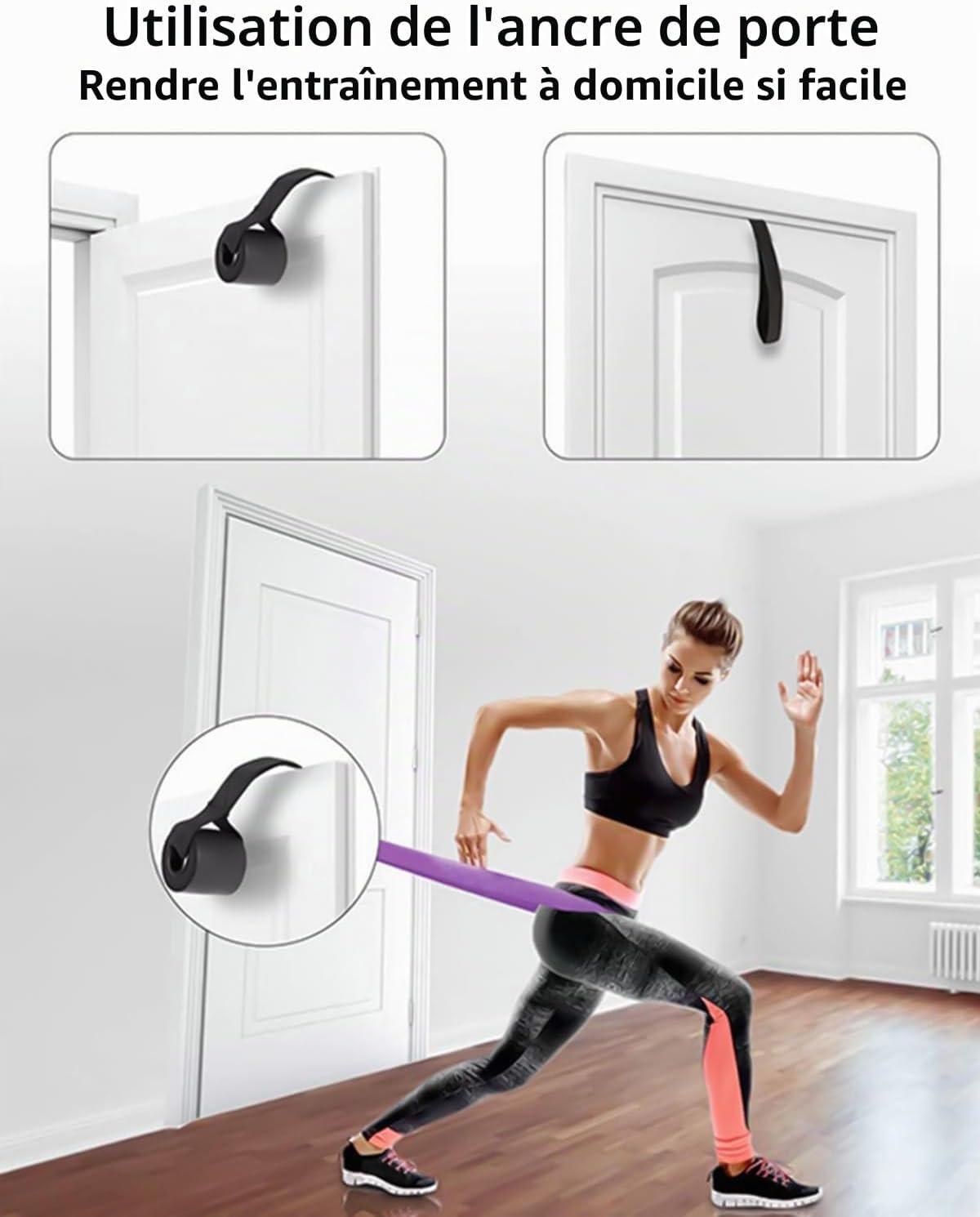 Lot de 4 Bandes de Résistance Musculation Fitness Yoga Pilates avec Poignées Ancrage de Porte et Sac de Transport