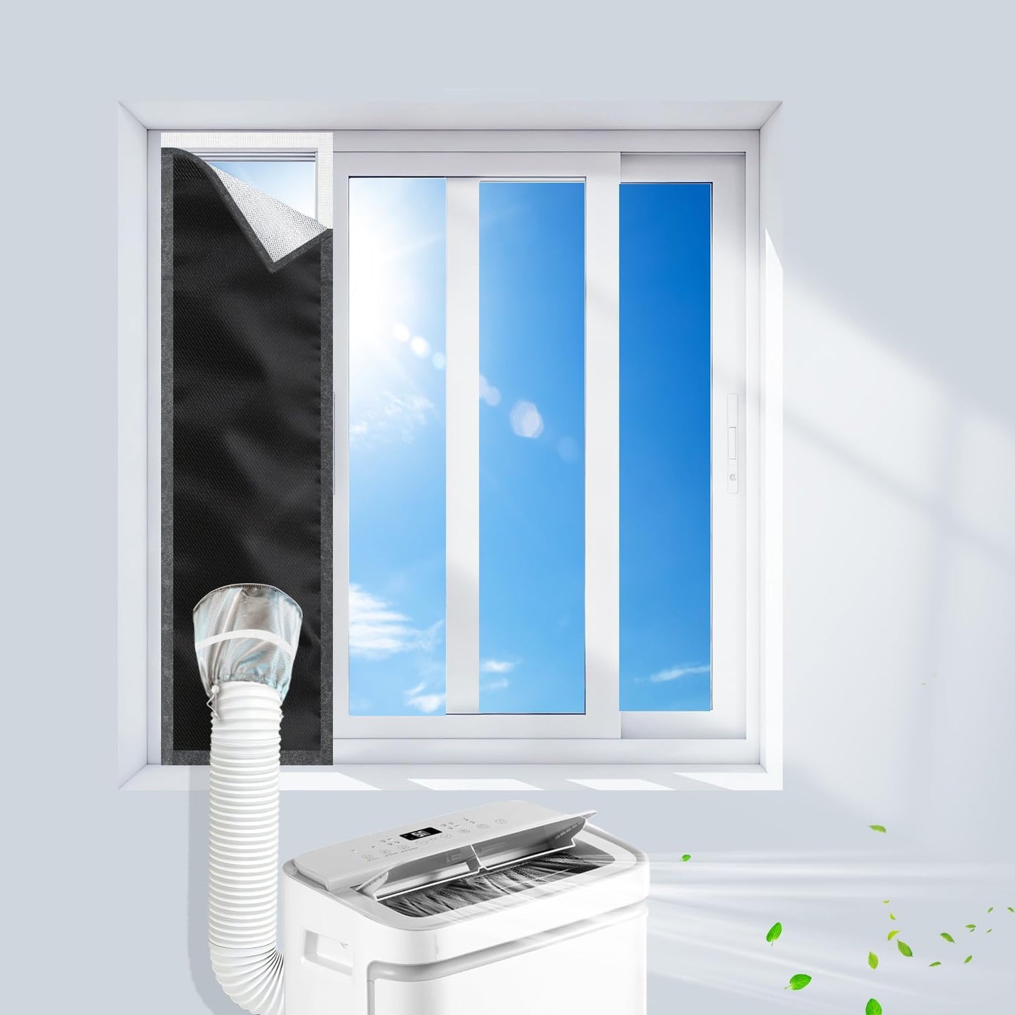 Kit Fenêtre pour Climatiseur Mobile 180 cm – Joint de Fenêtre Étanche en Tissu Oxford 100 % Occultant Anti-UV – Compatible Fenêtre Coulissante Horizontale et Verticale