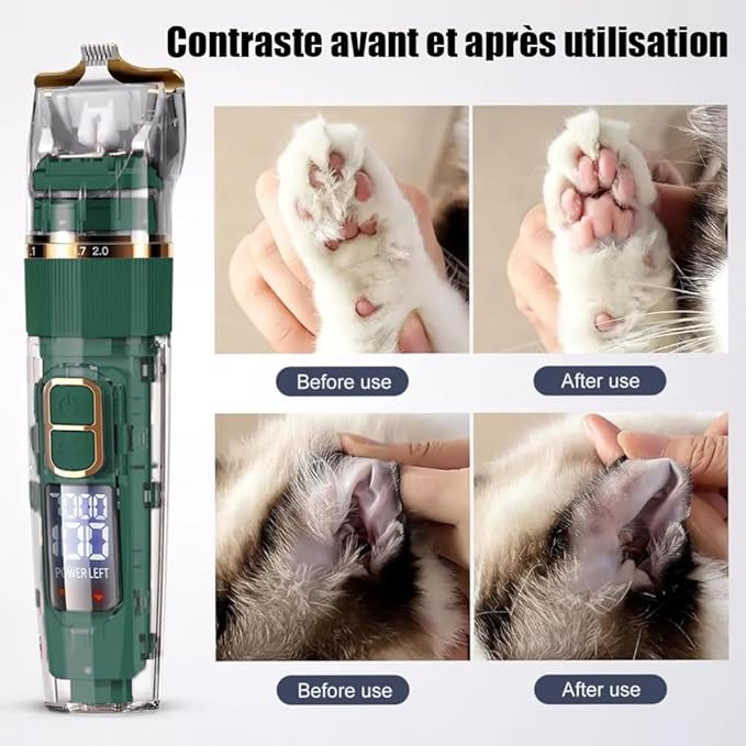 Tondeuse Professionnelle pour Chien et Chat LED Étanche IPX7 Rechargeable 3 Vitesses avec Accessoires