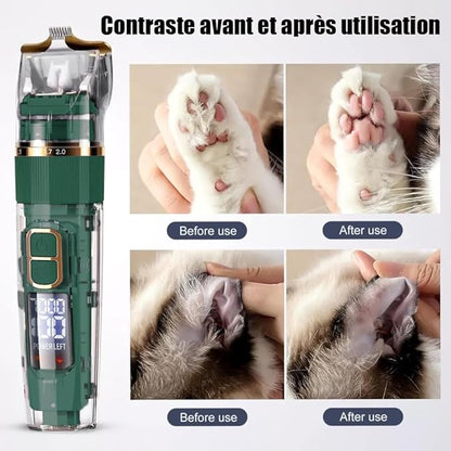 Tondeuse Professionnelle pour Chien et Chat LED Étanche IPX7 Rechargeable 3 Vitesses avec Accessoires