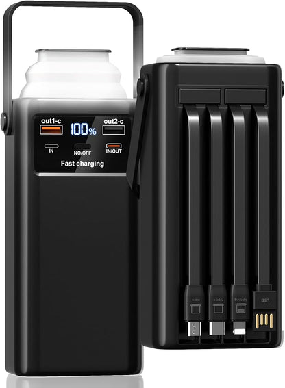 60000mAh Power Bank – 35W USB-C Fast Charging, 7 Ports, Built-in Cables, LED Display, Flashlight