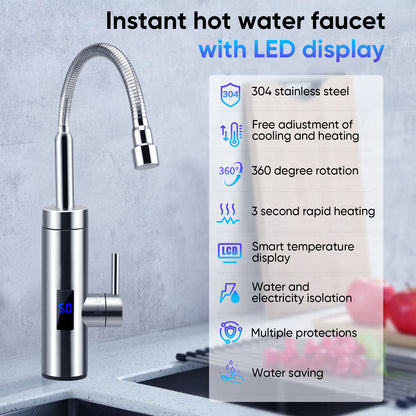 Robinet Chauffe-Eau Instantané 3000W – Eau Chaude Cuisine & Salle de Bain – Sans Réservoir Inox