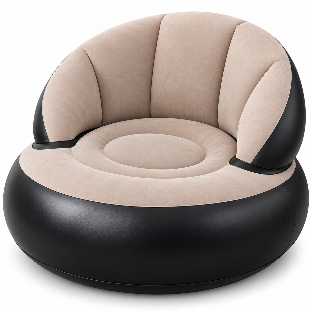 Fauteuil Gonflable Rond avec Dossier en PVC Floqué – Canapé Portable Intérieur Extérieur – Gris