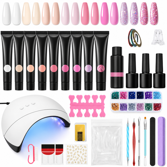 Kit Poly Gel Ongles Complet – 8 Couleurs, Lampe UV/LED 36W, Extension Faux Ongles & Accessoires Nail Art