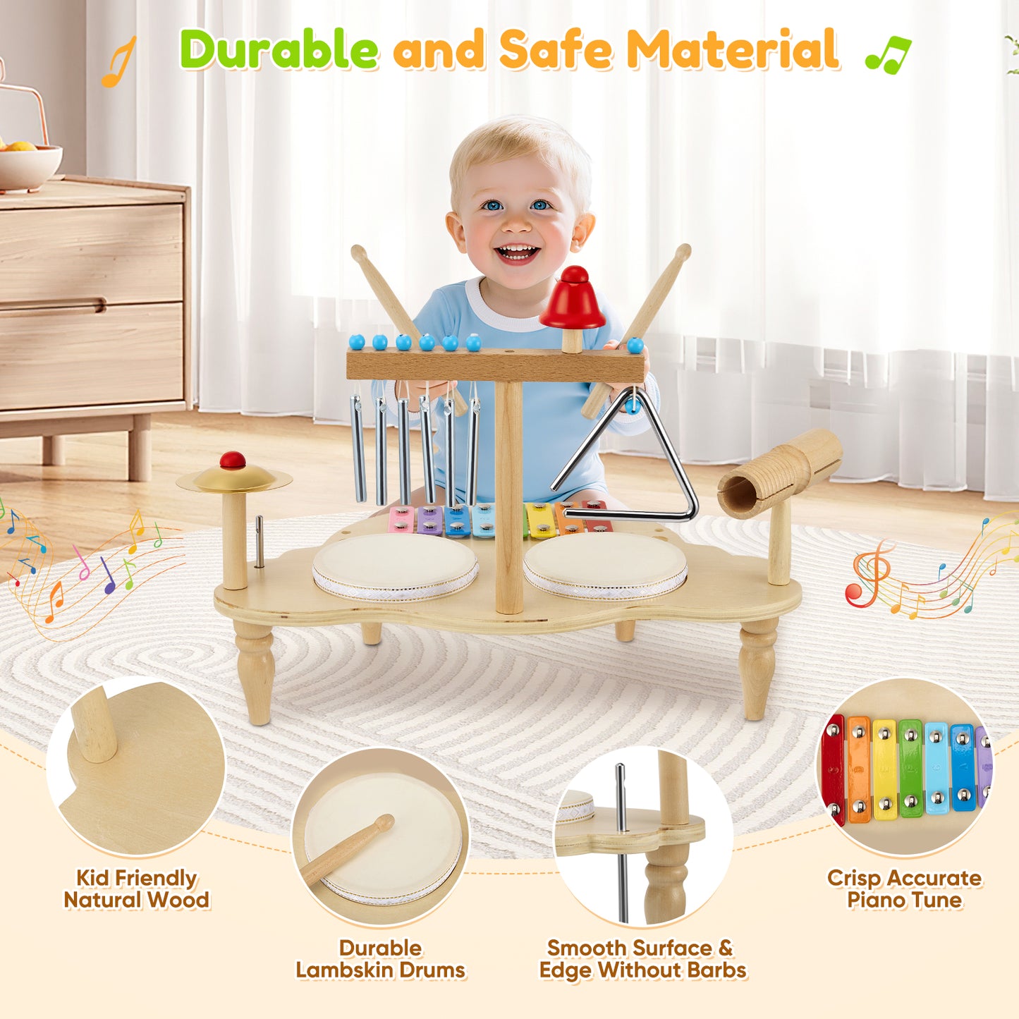 Table Musicale Montessori en Bois pour Enfants – Jouets Éducatifs Instruments de Musique Bébé