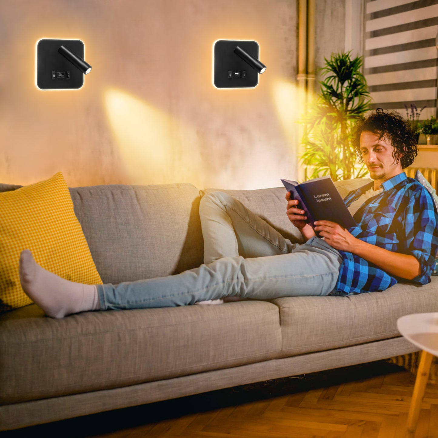 Lampe murale LED avec port USB pour lecture et chevet