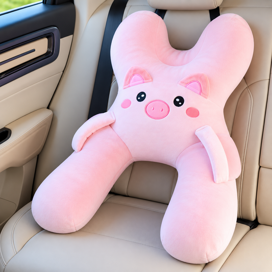 Kids' Travel Seat Belt Pillow – Ergonomic Pink Rabbit-Shaped Headrest Cushion – Sleep Support for Commutes, Cars, and Vacations