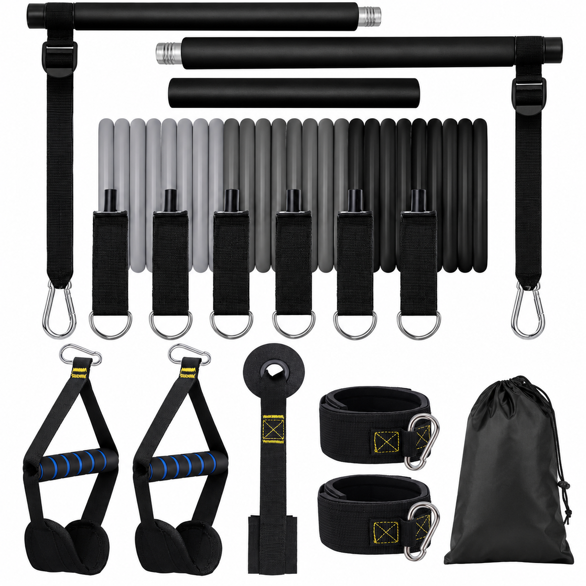 Kit de barra de Pilates con 6 bandas de resistencia elásticas – Fitness, musculación y yoga portátil, hombre y mujer