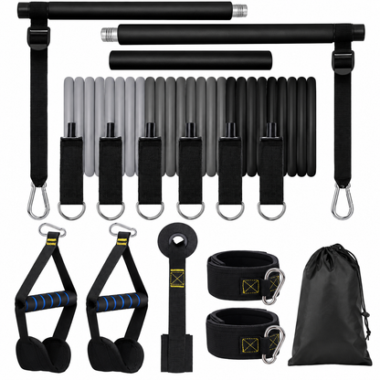 Kit de barra de Pilates con 6 bandas de resistencia elásticas – Fitness, musculación y yoga portátil, hombre y mujer