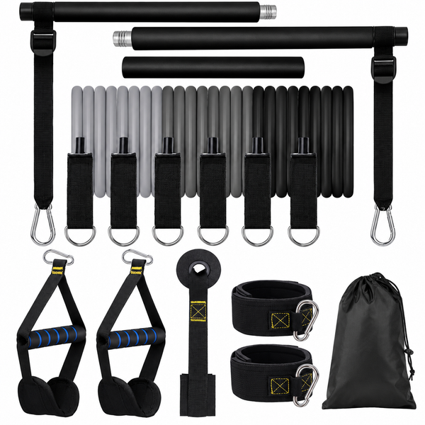 Kit Barre de Pilates avec 6 Bandes de Résistance Élastiques – Fitness, Musculation & Yoga Portable, Homme & Femme