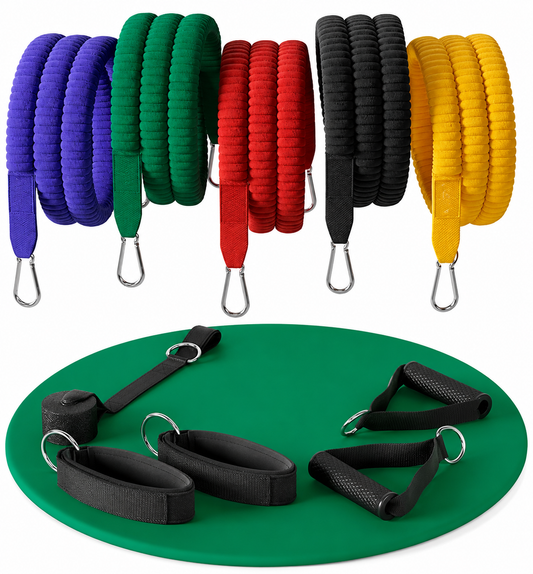 Kit Bandes Élastiques de Musculation – 5 Niveaux de Résistance, Poignées, Ancre de Porte & Sangles de Cheville