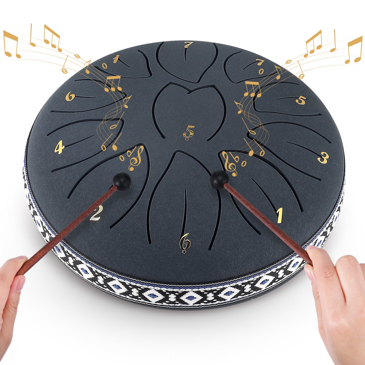 Tambour à Langue 6 Pouces 11 Notes – Tambour de Méditation en Acier Carbone – Instrument de Percussion