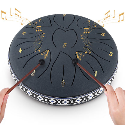 Tambor de Lengüetas de 6 Pulgadas y 11 Notas – Tambor de Meditación de Acero al Carbono – Instrumento de Percusión
