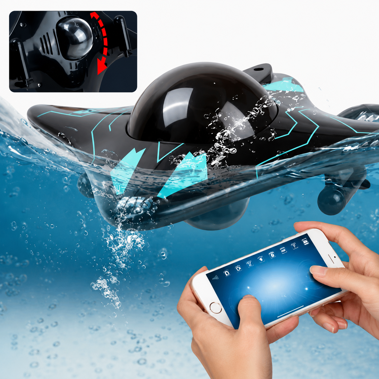 Mini Sous-Marin RC Wi-Fi avec Caméra HD – Drone Aquatique Télécommandé Smartphone | Vidéo Temps Réel Piscine Lac