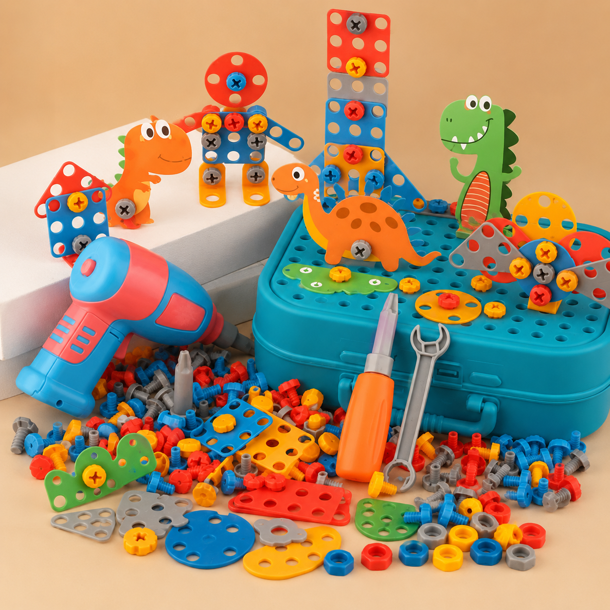 Jeu de Construction Éducatif 351 Pièces avec Perceuse Électrique – Coffret Bricolage Montessori Enfants | Vis, Écrous & Outils