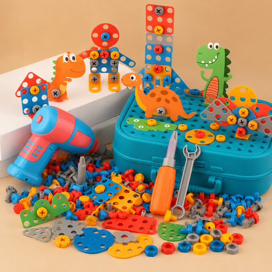 Jeu de Construction Éducatif 351 Pièces avec Perceuse Électrique – Coffret Bricolage Montessori Enfants | Vis, Écrous & Outils