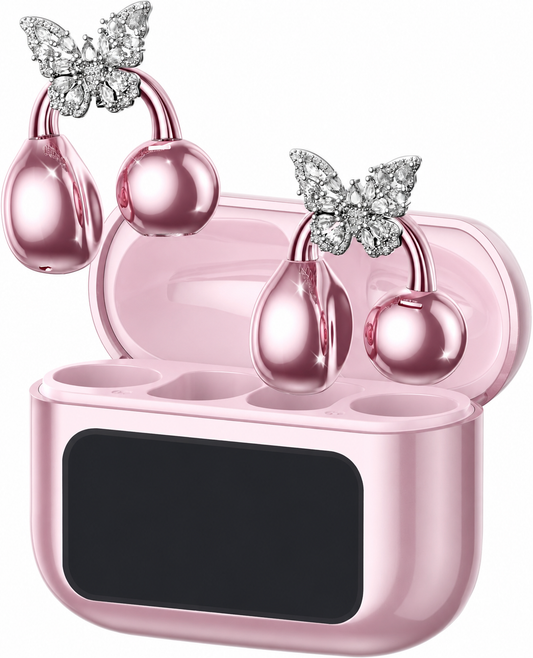 Écouteurs Bluetooth 5.4 Sans Fil Rose – Écran Tactile, Micro ENC, Boîtier de Charge, Design Papillon