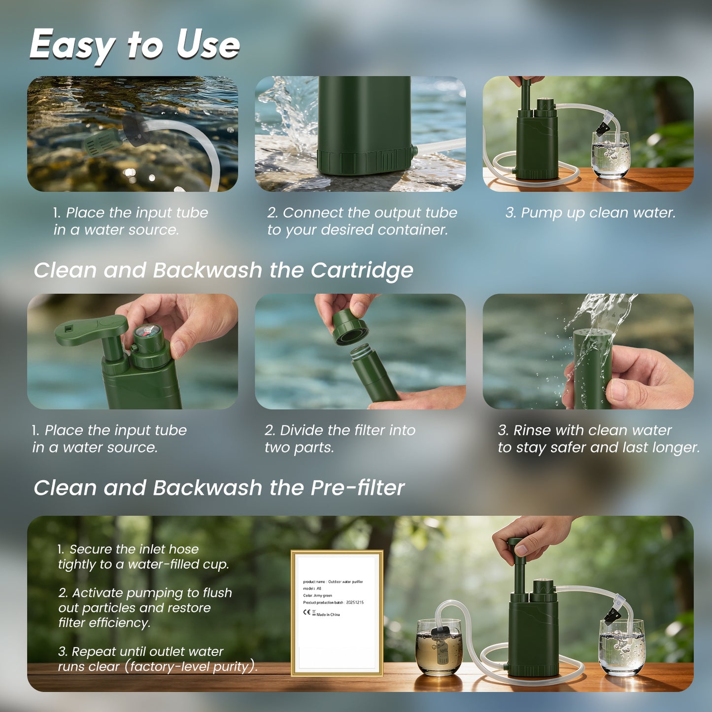 Pompe Filtrante Eau Portable 0,01 Micron – Purificateur Eau Camping Randonnée Survie – Filtre Haute Précision