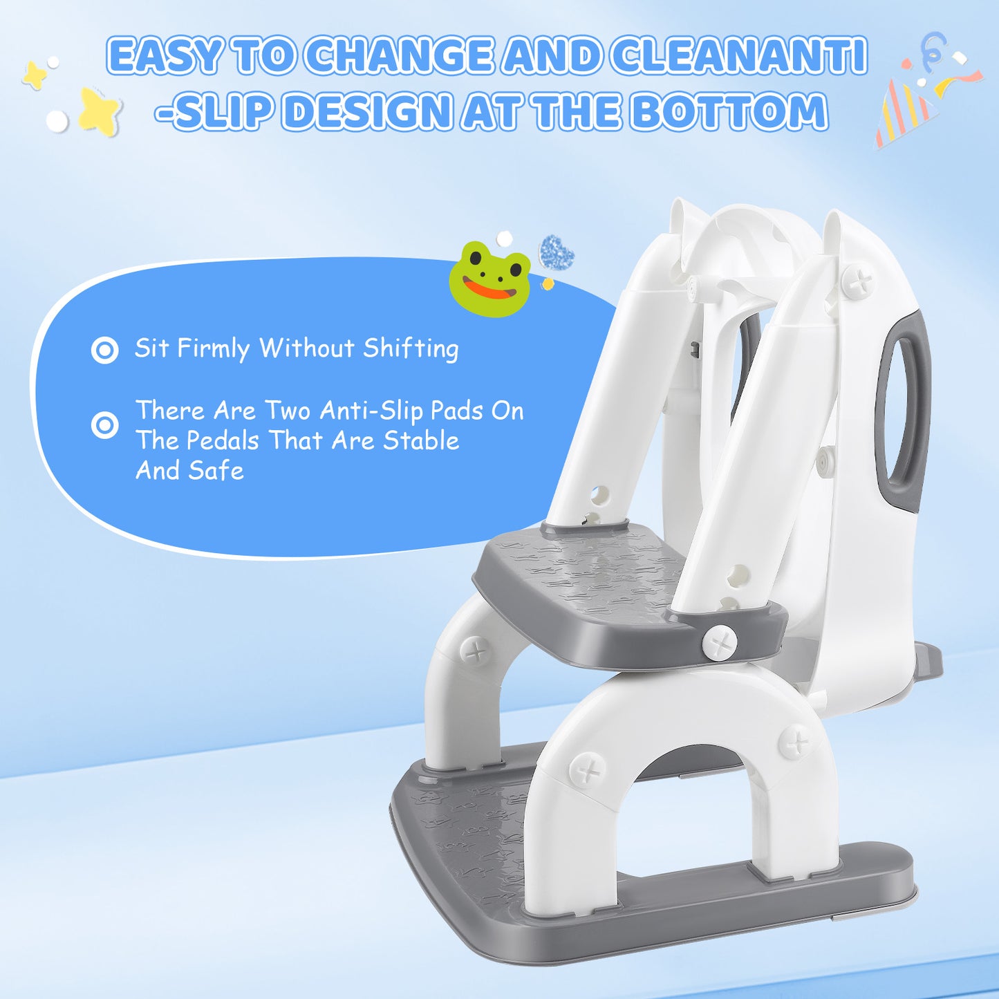 Siège de Toilette Enfant avec Marche et Tabouret – Escabeau 2 Marches – Pédale Antidérapante – Poignées de Sécurité – Couleur Gris