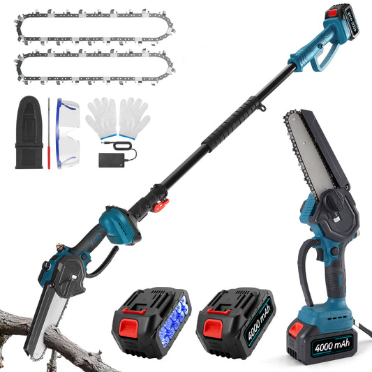 Élagueuse Sans Fil Télescopique 6 Pouces avec 2 Batteries 4000mAh – Tronçonneuse Électrique Portable pour Jardin et Coupe de Branches –