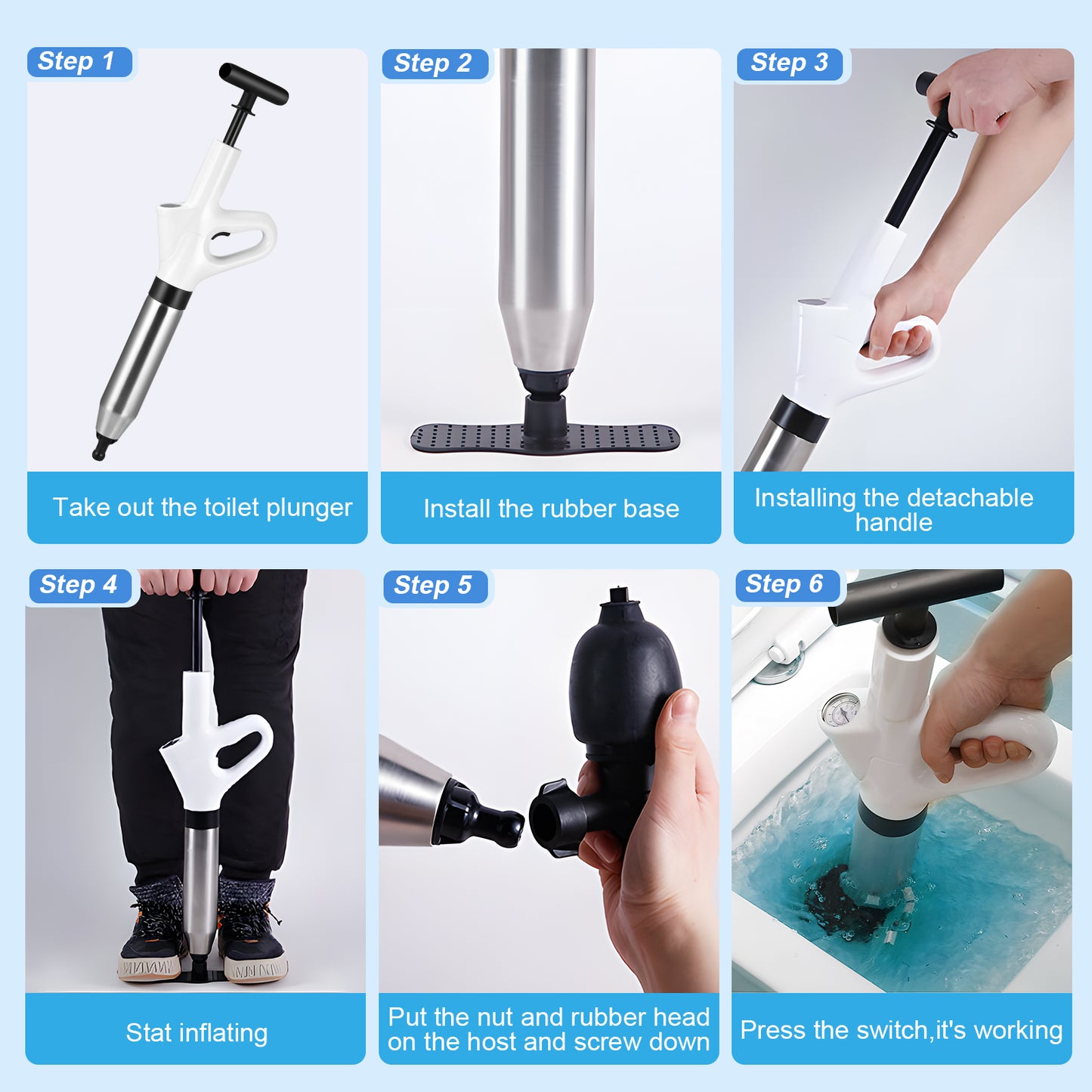 Déboucheur Manuel Haute Pression pour Toilettes et Canalisations – Pompe Débouchage Puissante avec Indicateur de Pression – Outil Débouchage Évier, WC, Salle de Bain