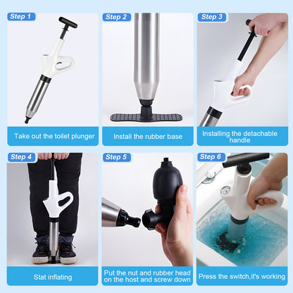 Déboucheur Manuel Haute Pression pour Toilettes et Canalisations – Pompe Débouchage Puissante avec Indicateur de Pression – Outil Débouchage Évier, WC, Salle de Bain