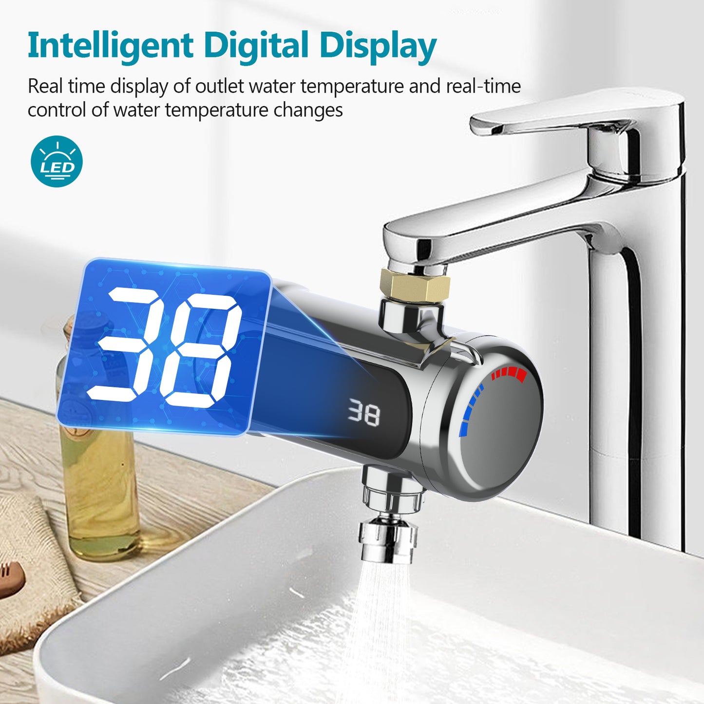 Robinet Chauffant Électrique Instantané – Mitigeur Eau Chaude/Froide avec Affichage Température – Installation Cuisine Salle de Bain