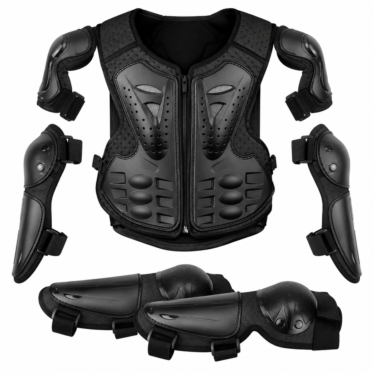 Armure de Protection Moto Enfant – Gilet Motocross + Coudières + Genouillères – Noir