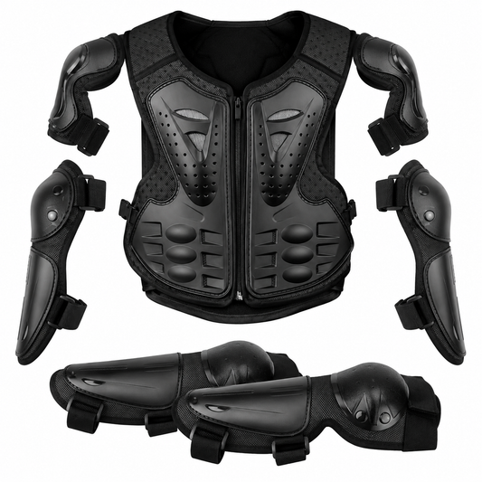 Armure de Protection Moto Enfant – Gilet Motocross + Coudières + Genouillères – Noir