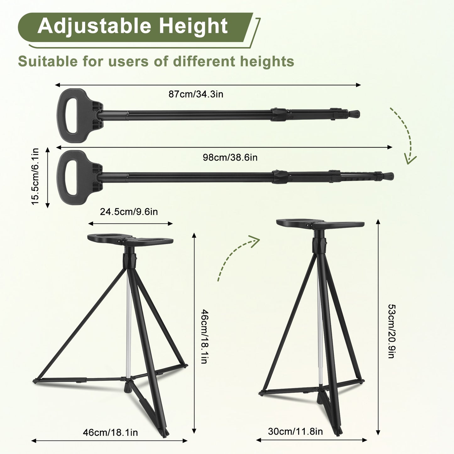 Bâton de Marche 2-en-1 avec Tabouret – Canne Réglable 87-98 cm Aluminium Antidérapante – Randonnée Senior